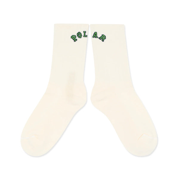 POLAR Large Rib Socks College Logo Cloud White