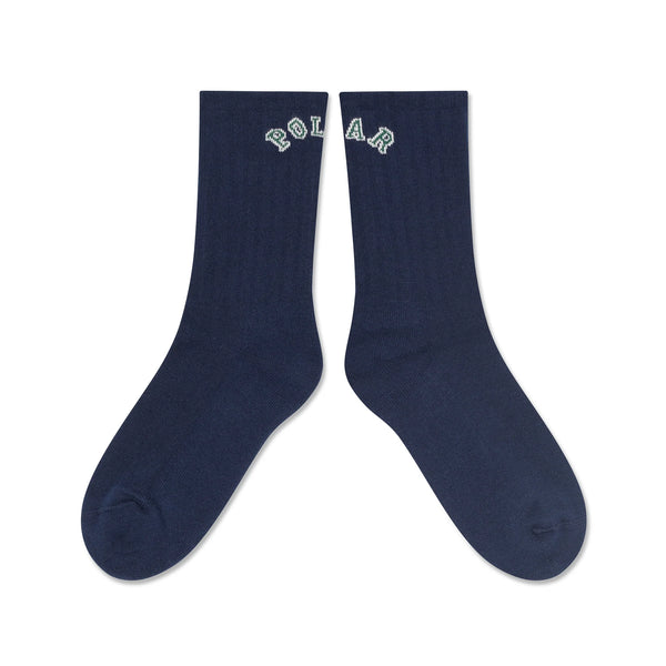 POLAR Large Rib Socks College Logo Dark Blue