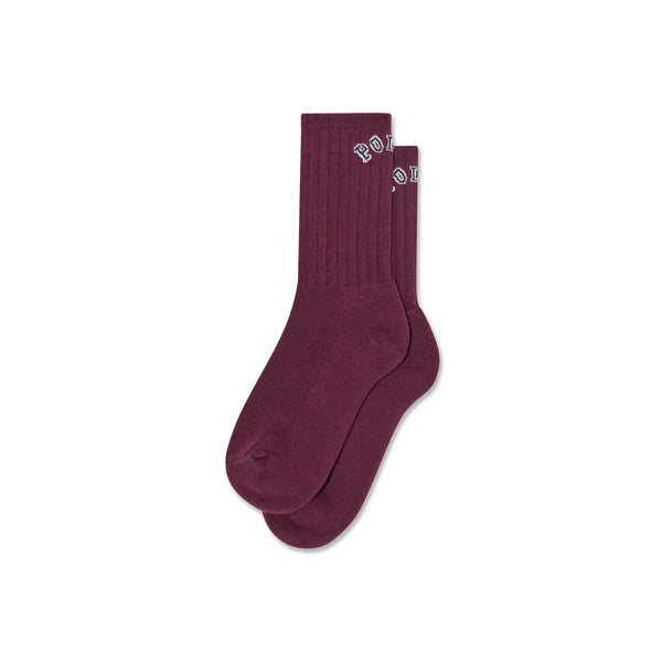POLAR Large Rib Socks College Logo Wine