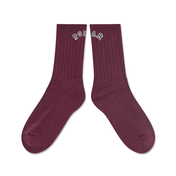 POLAR Large Rib Socks College Logo Wine