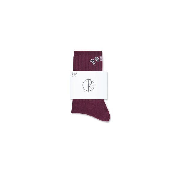 POLAR Large Rib Socks College Logo Wine