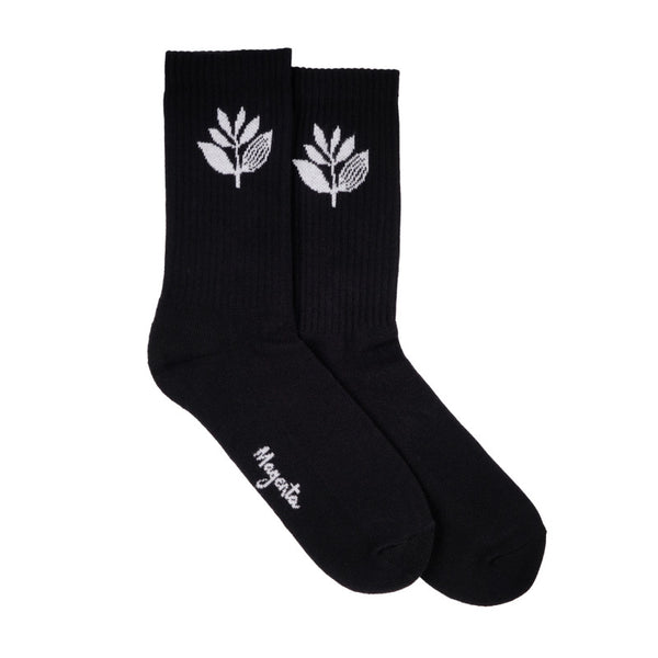 Magenta Plant Socks Black