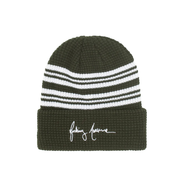 Fucking Awesome Cursive Waffle Cuff Beanie Green